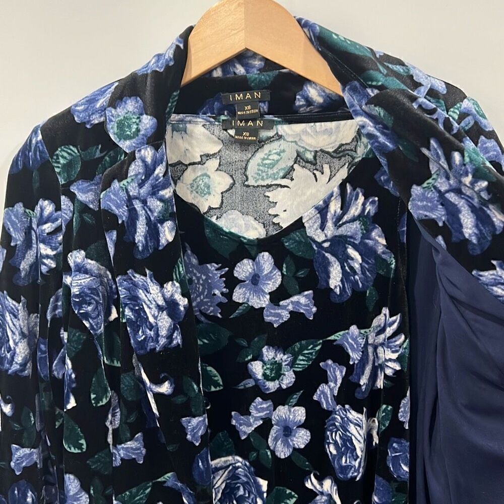 Iman 2 piece velvet blue floral blazer top xs - Picture 7 of 10